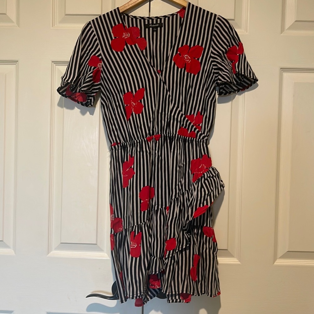 Black and white stripes with red flowers